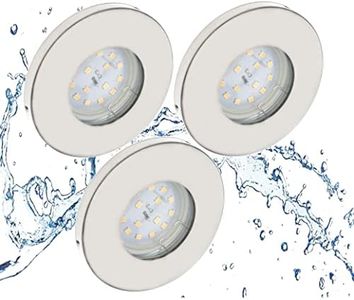 Trango 3er Set 6729IP65-032MO LED Einbaustrahler IP65 aus Edelstahl gebürstet inkl. 3x 5 Watt 3000K warmweiß Ultra Flach LED Modul für Bad, Dusche, Einbauspots, Deckenstrahler, Deckenlampe, Badleuchte