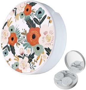 LRITER Contact Lens Case, Portable with Mirror, a Variety of Patterns and Shapes to Choose from, Auitable for Daily Makeup Office Travel Outdoor Use (Retro Flowers)
