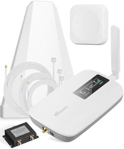 HiBoost Hero 3000 Sq.Ft Signal Booster with 2-Way Splitter Kit | Expand Coverage 3500~4000 Sq.Ft to Multiple Rooms | Supports All US Carriers 5G 4G LTE | Includes Panel & Whip Antennas | Solution for