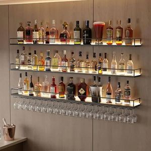ZAOBAS 55.1" Wall Mounted Wine Rack with Lights, 3-Tier Floating Bar Shelf