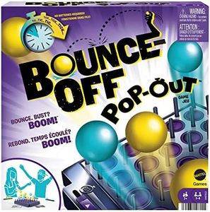 Mattel Games Bounce-Off Chrono Challenge, Jeu d’Ambiance avec 16 balles, 20 Cartes défis, Un Plateau de Jeu et Un minuteur, Jouet Enfant, Dès 7 Ans, HKR53