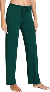 GYS Soft Viscose Pajama Pants for Women, Comfy Lounge Sleep Pants Pj Bottoms Drawstring Sleepwear, Black Green, X-Large