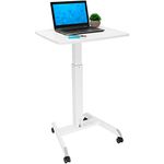 Mount-It! Rolling Desk Adjustable Height, Laptop Cart, Computer Desk with Wheels 23.6" x 20.5", Rolling Laptop Stand, Mobile Workstation Cart for Bed, Small Rolling Computer Table with Wheels (White)