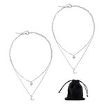 2 Pieces of Silver Double-Layer Necklaces, With 1 Velvet Bag, Fashionable Personality Accessories, Star and Moon Stacking Necklace, Versatile Necklace for Women, Sexy Adjustable Collarbone Chain