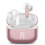 Wireless Earbuds, Wireless Headphones Bluetooth 5.3 Earphones, 2023 Bluetooth Headphones with 13mm Drivers, IP7 Waterproof Ear buds Wireless Earbuds, 36H Playtime, LED Display, Ultra Light, Rose Gold