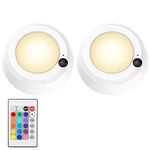 LUXSWAY Wireless Battery Ceiling Lights, Remote Shower Lights Color Changing, 300 Lumens Dimmable Wireless Ceiling Lights for Bedroom Shower Closet Hallyway, 5.67 Inch, 2 Pack