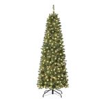 Celebright 7ft/2.1m Artificial Pencil Slim Space Saving Christmas Tree Home Decoration | Pre-Lit With 400 Warm White & Dual Colour LEDs (Green)