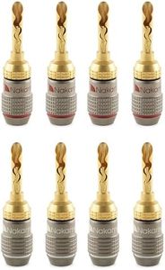Nakamichi FanLock Excel Series 24k Gold Plated BFA Banana Plug 10 AWG - 18 AWG Gauge Size 4mm for Speakers Amplifier Hi-Fi Stereo Home Theatre Radio Audio Wire Cable Quick Connector, 8 Pcs (4-Pairs)