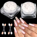 BISHENGYF 2 Boxs Chrome Nail Powder【Upgrade High Glassy Pearl】White Pearl Chrome Nail Powder，Transparent Clear Ice Glazed Donut Nail Powder Moonlight Effect Glitter Chrome Pigment Powder for Nails