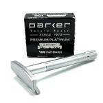 PARKER Safety Razor Parker SoloEdge Single Edge Safety Razor With 100 Parker Platinum Single Edge Razor Blades Included