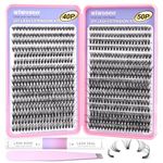 640Pcs DIY Lash Extension Kit, Individual Lashes with Lash Bond and Seal DIY Eyelash Extension Kit D Curl Lash Clusters Kit, Individual Cluster Lashes Kit for Self Application At Home (40p+50p 9-16MM)