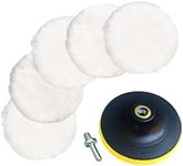 Sisha-A Wool Polishing Pads Set, 125cm Wool Pads with Backing Pad and Adapter, Sheepskin Wool Buffing Pads for Car Finishing, Wood Furniture, Glass and So On (7 pieces set)