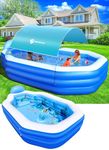 StarOcean Inflatable Pool with Canopy,2024 Large Inflatable Swimming Pool for Kids,Adult,Blowup Pool with Seats,Backrest.Durable Thickened125 x 75"x 25"Inflatable Family Pool for Backyard-Light Blue