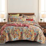 Autumn Dream Cotton Bedspread Quilt Sets, 3 Pieces Reversible Comforter Coverlet Sets, Yellow Gorgeous Paisley,Queen Size