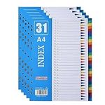 1-31 Part File Dividers A4, 【5Pack】Plastic A4 Folder Dividers for Ring Binders with Reinforced 11-Holes & Content List, Multi-Colour Index Dividers for Lever Arch Files Ideal for Office School