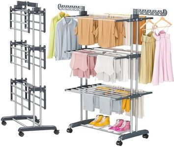 Thicken & Durable Clothes Airer, Extra Large 4-Tier Capacity Foldable Clothes Drying Rack with Wheels, Stainless Steel Clothes Horse for Indoor/Outdoor Use in Bedroom, Laundry 50D x 76W x 172H