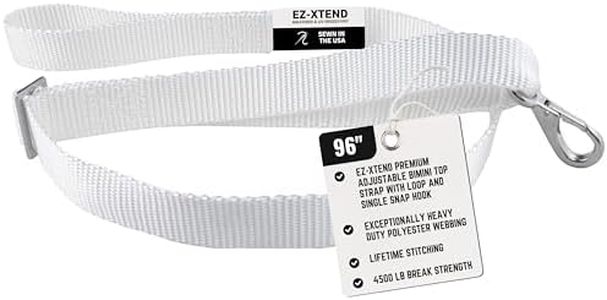 EZ-Xtend Premium Adjustable Bimini Top Strap with Loop and Single Snap Hook Stainless Steel Boat Bimini Top Hardware, Pontoon Boat Accessories Canopy Replacement Straps (Package of 1, White 59"- 106")
