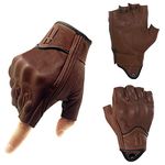 Harssidanzar Mens Gloves Half Finger Goatskin Leather Motorcycle Gloves GM037UK, Saddle, Size S