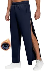 Deyeek Post Surgery Tear Away Velcro Pants Cotton Knee Hip Replacement Recovery Pants After Surgery Clothing for Men Navy Blue