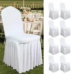 Yoquare 8 Pack White Chair Covers with Skirt|Super Fit Spandex Chair Seat Protector|Chair Covers Wedding| for Dining Room, Hotel, Ceremony for Wedding, Banquet, and Part