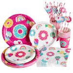 EASY JOY 80 Pcs Candy Party Tableware Set Birthday Party Decorations Candy Theme Party Plates Pink Party Plates,Napkins,Cups and Straws for Afternoon Tea Wedding Birthday Baby Shower