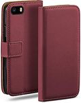 MoEx Flip Case for iPhone 5s / 5 / SE (2016), Mobile Phone Case with Card Slot, 360-Degree Flip Case, Book Cover, Vegan Leather, Maroon-Red