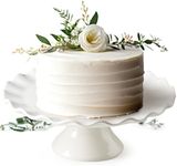 YHOJOY White Cake Stand, 10 Inch Wedding Cake Stands for Party, Round Dessert Stand, Ceramic Cake Plate Cupcake Stand for Dessert Table Display, Ruffle Trim