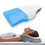 Sleepsia Memory Foam Pillow | Contour Cervical Pillow for Neck & Shoulder Pain | Orthopedic Pillow with Extra Curve Neck Support Pillow for Sleeping Side&Back Sleepers (Gel, White)