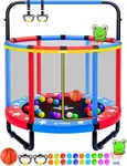 Happin® 55” Upgraded Toddler Trampoline Indoor & Outdoor Playset Ages 1-6, 5FT Kids Trampoline, Ultra Safe Mini Trampoline for Kids with Safety Enclosure Net, Gifts for Birthday Boys and Girls