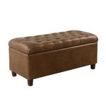 HomePop Home Decor | Button Tufted Storage Bench | Ottoman Bench with Storage for Living Room & Bedroom, Distressed Brown Faux Leather