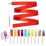 Novelty Place 10 Pieces Dance Ribbons Streamers - 6.6Ft Unisex Kids' Gymnastics Ribbon Wands - Perfect Rhythm Sticks for Talent Shows, Artistic Dancing, Baton Twirling (10 Colors)