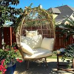 YITAHOME Outdoor Double Egg Chair for 2 Person, Wicker Patio Large Basket Chair with 526lbs Capacity, All-Weather Oversized Egg Lounger Chair for Indoor Living Room Outside Balcony Backyard - Beige