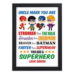 Beecreative Super Hero Uncle Personalised Birthday Gifts Uncle You Are A Superhero Birthday Print Presents - PERSONALISED with ANY NAME and ANY RECIPIENT - A5 A4 Framed Prints