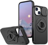 ELESNOW Case for iPhone 15, Compatible with Magsafe Phone Case Camera Cover & Rotatable Ring Stand Shockproof Magnetic Rugged Protective Cover Case for Apple iPhone 15 (Black)