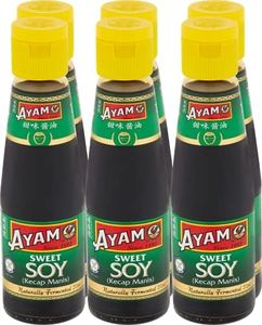 AYAM Sweet Soy Sauce | High Quality | Caramel & Savoury Flavour | For Vegans | Dairy, Gluten, Nut, Egg, Shellfish Free | Great Taste | Naturally Fermented | Non-GMO, No Added MSG, No Preservatives - 6 x 210ml