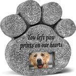 You Left Paw Prints On Our Hearts' Paw Print Pet Memorial Stone, Grave Marker with Customizable Photo Frame Slot, Loss Of Pet Gift, Personalized Dog or Cat Memorial Headstone, 21 x 20.5 x 4cm