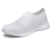 TIOSEBON Mens Slip on Trainers Casual Sport Sneakers Breathable Lightweight Running Walking Shoes 7.5 UK All White