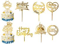 CCINEE 8PCS Gold Birthday Cake Topper,Acrylic Round Happy Birthday Cake Topper for Kids Adult Birthday Party Decoration Supply