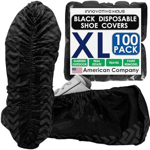 Innovative Haus 100 Pack Black Extra Large Disposable Boot & Shoe Covers. Indoor Use Durable Water Resistant Reusable Premium Booties with Non Slip Treads. Fits US Men's Size 14 & Women's 16 Shoe Size