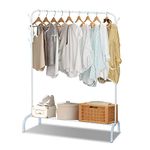 PetHot Clothes Rail Metal Heavy Duty Garment Hanging Rack Freestanding Hanger Drying Rack Stand with Storage Shelf and 8 Hooks for Storing Shoes Coats Clothing and Bags Indoor Bedroom (White)