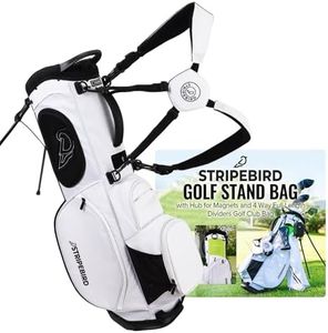 Stripebird Golf Stand Bag with Hub for Magnets (White) - 4 Way Full-Length Dividers Golf Club Bag - Flexfit Rotatable & Adjustable Dual Straps - Lightweight Golf Bag Stand - Golf Bags for Men