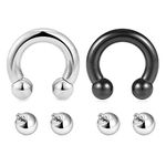 Mayhoop 2pcs Internally Threaded Circular Horseshoe Barbells Stainless Steel Body Piercing Jewelry 00G-12G For Women Men, Stainless Steel