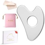 Gua Sha Steel, Azymi Guasha Facial Tools Scraping Massager for Body SPA-Acupuncture Therapy-Trigger Point Treatment, Face Eyes Neck Back Massager Hole Design with Carrying Pouch & Gift Box