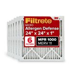 Filtrete 24x24x1 AC Furnace Air Filter, MERV 11, MPR 1000, Micro Allergen Defense, 3-Month Pleated 1-Inch Electrostatic Air Cleaning Filter, 6 Pack (Actual Size 23.81x23.81x0.81 in)