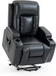 Trustyue 2024 Power Lift Recliner Chair with Heat and Massage for Elderly, Electric Recliner Chairs with Standing Assistance, 2 Cup Holders, 4 Pockets, USB Charge Port, Breathable Leather Black