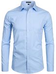 PARKLEES Men's Long Sleeve Dress Shirt Solid Slim Fit Casual Business Formal Button Up Shirts with Pocket Blue L