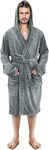 NY Threads Luxury Men’s Hooded Dressing Gown | Super Soft Fleece Men Bath Robe | Cozy Hooded Plush Loungewear and Nightwear (X-Large, Steel Grey)