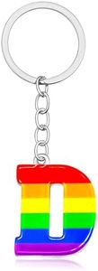 Nanafast Rainbow Initial Letter Keychain Stainless Steel LGBTQ Pride Keyring Gay Pride Initial Keychain Charm for Pride Month, D