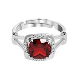 CLARA 925 Sterling Silver Blood Red Cushion Ring with Adjustable Band | Rhodium Plated, Swiss Zirconia | Gift for Women & Girls