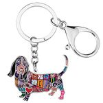 WEVENI Alloy Basset Hound Keychain Pet Dog Key Ring Enamel Charms Jewelry For Women Girls Bag Car Wallet (Purple)